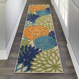 2' X 10' Ivory And Blue Floral Indoor Outdoor Area Rug - Homeroots