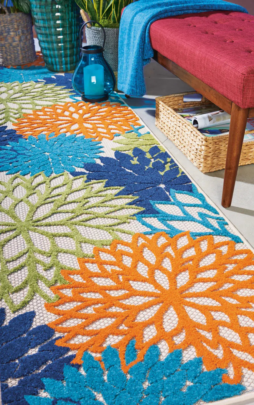 2' X 10' Ivory And Blue Floral Indoor Outdoor Area Rug - Homeroots - Flyclothing LLC