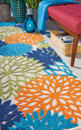 2' X 10' Ivory And Blue Floral Indoor Outdoor Area Rug - Homeroots - Flyclothing LLC