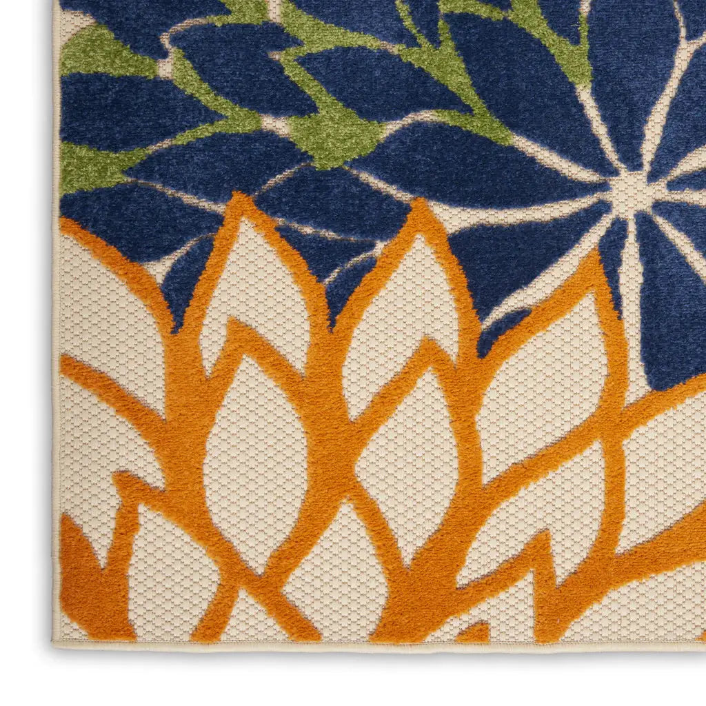 2' X 10' Ivory And Blue Floral Indoor Outdoor Area Rug - Homeroots - Flyclothing LLC