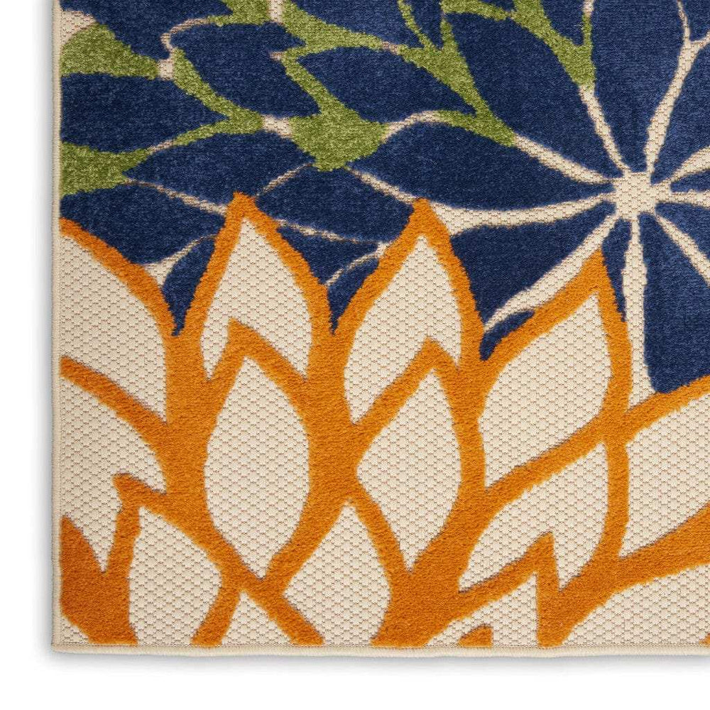 2' X 10' Ivory And Blue Floral Indoor Outdoor Area Rug - Homeroots - Flyclothing LLC