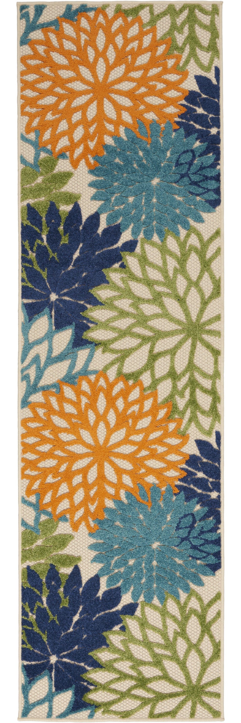 12' Runner Ivory And Blue Floral Indoor Outdoor Runner Rug - Homeroots