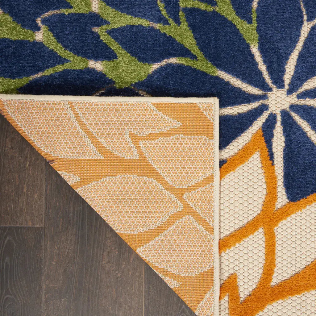 2' X 8' Ivory And Blue Floral Indoor Outdoor Area Rug - Homeroots - Flyclothing LLC
