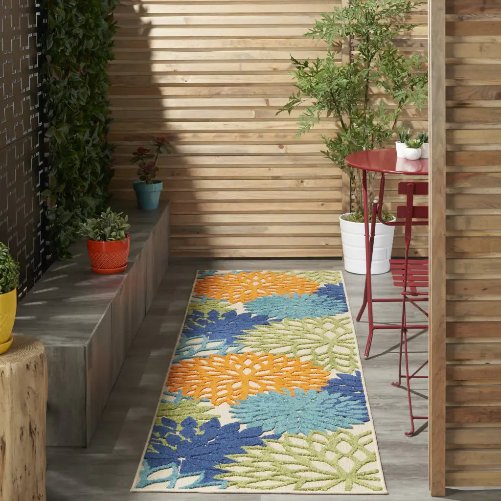 2' X 8' Ivory And Blue Floral Indoor Outdoor Area Rug - Homeroots - Flyclothing LLC