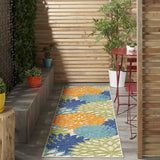 2' X 8' Ivory And Blue Floral Indoor Outdoor Area Rug - Homeroots
