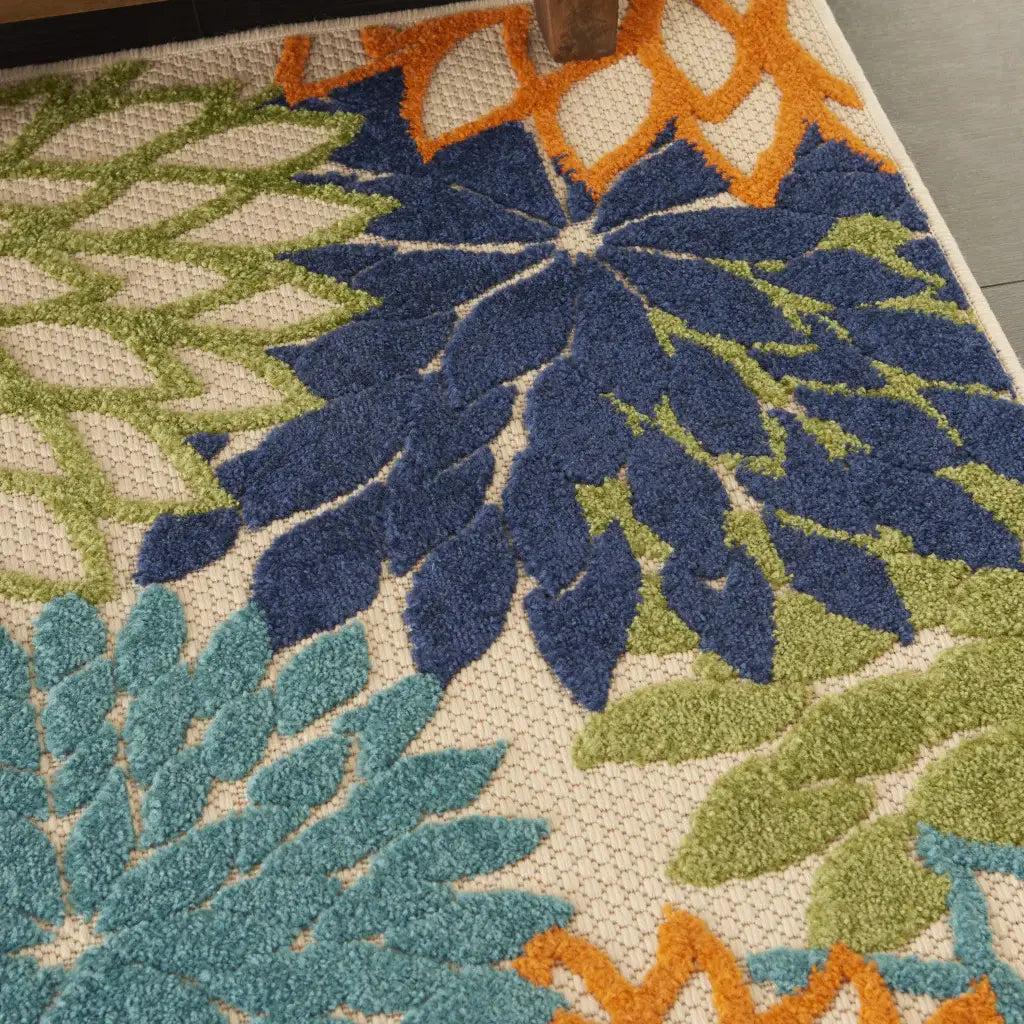 3' X 4' Ivory And Blue Floral Indoor Outdoor Area Rug - Homeroots - Flyclothing LLC
