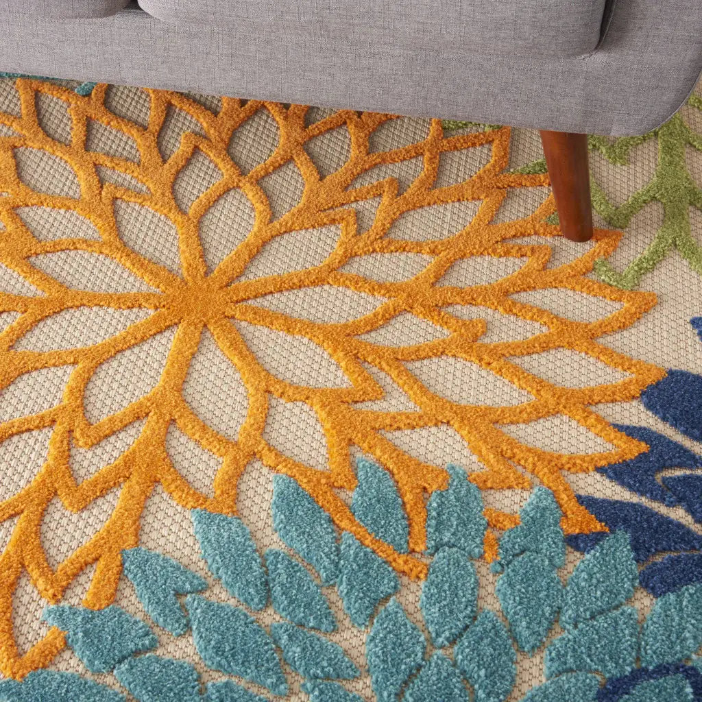 4' X 6' Ivory And Blue Floral Indoor Outdoor Area Rug - Homeroots - Flyclothing LLC