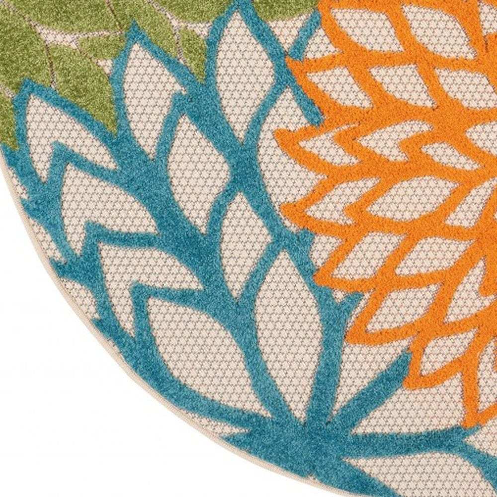 4' Round Ivory And Blue Round Floral Indoor Outdoor Area Rug - Homeroots - Flyclothing LLC