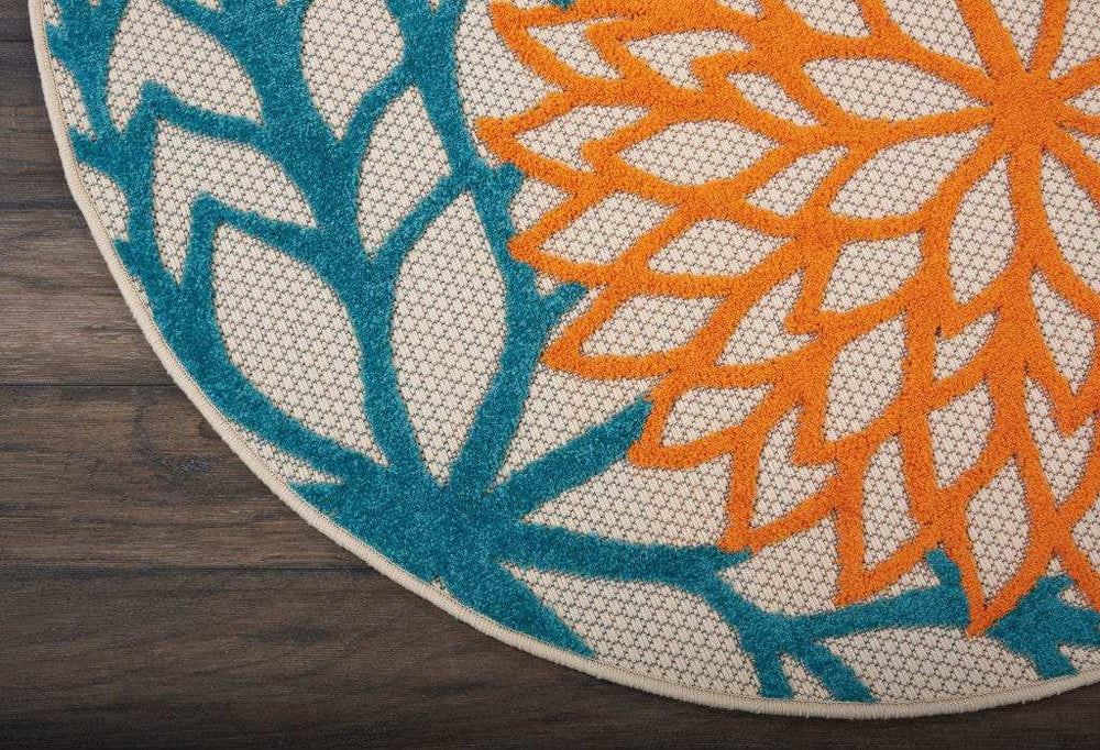 4' Round Ivory And Blue Round Floral Indoor Outdoor Area Rug - Homeroots - Flyclothing LLC