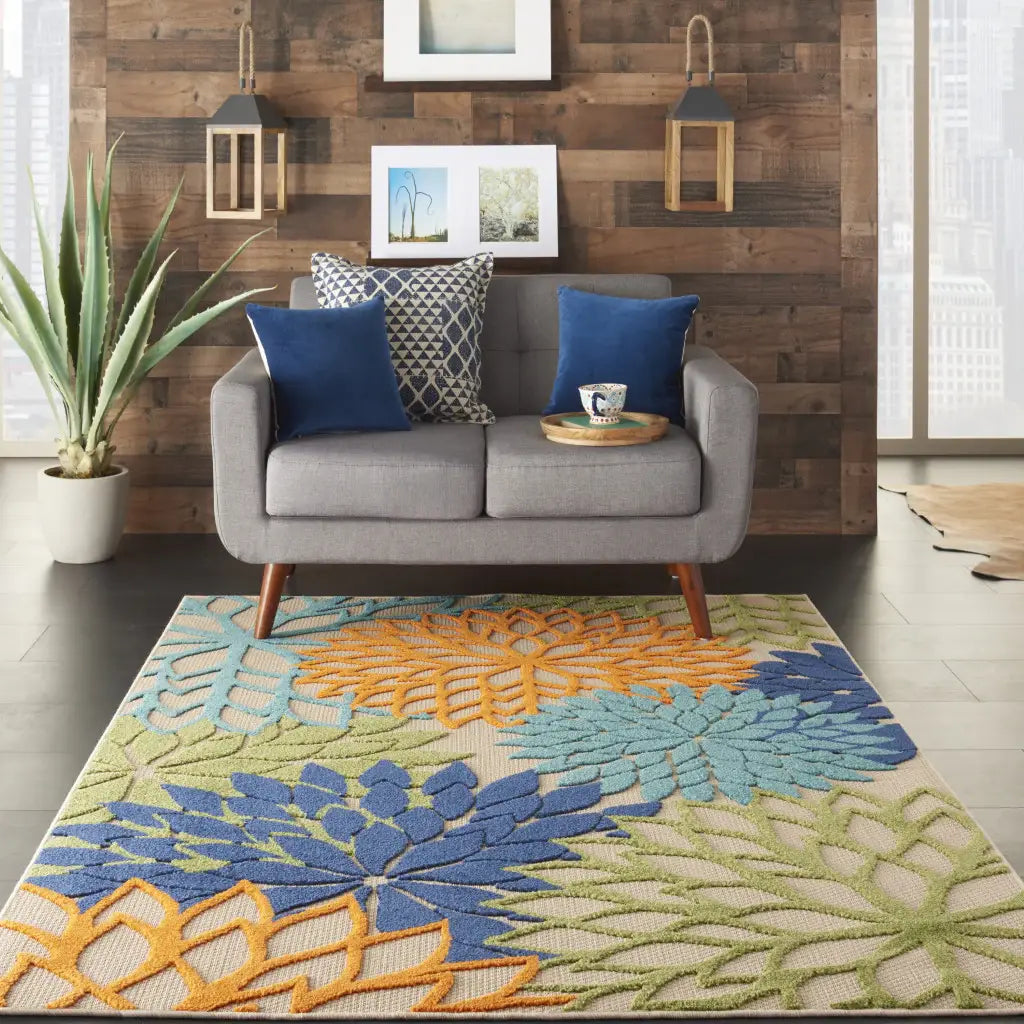 5' X 8' Ivory And Blue Indoor Outdoor Area Rug - Homeroots - Flyclothing LLC