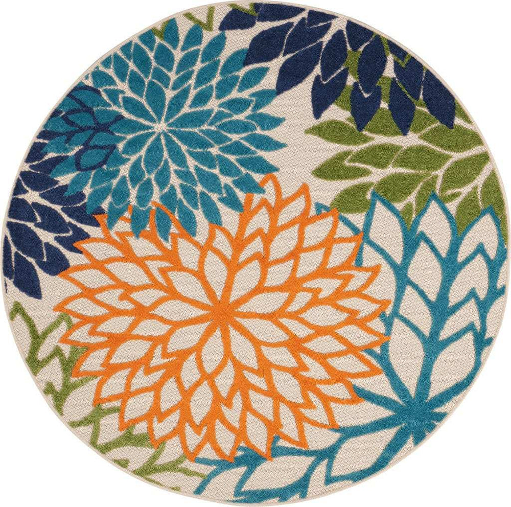 5' Round Ivory And Blue Round Floral Indoor Outdoor Area Rug - Homeroots - Flyclothing LLC