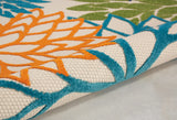 5' Round Ivory And Blue Round Floral Indoor Outdoor Area Rug - Homeroots - Flyclothing LLC