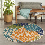 5' Round Ivory And Blue Round Floral Indoor Outdoor Area Rug - Homeroots - Flyclothing LLC