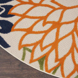 5' Round Ivory And Blue Round Floral Indoor Outdoor Area Rug - Homeroots - Flyclothing LLC