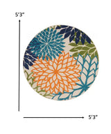5' Round Ivory And Blue Round Floral Indoor Outdoor Area Rug - Homeroots - Flyclothing LLC