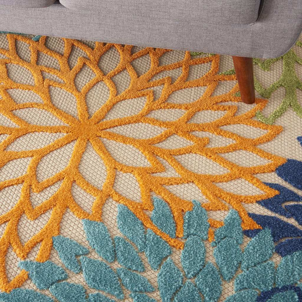 6' X 9' Ivory And Blue Floral Indoor Outdoor Area Rug - Homeroots - Flyclothing LLC