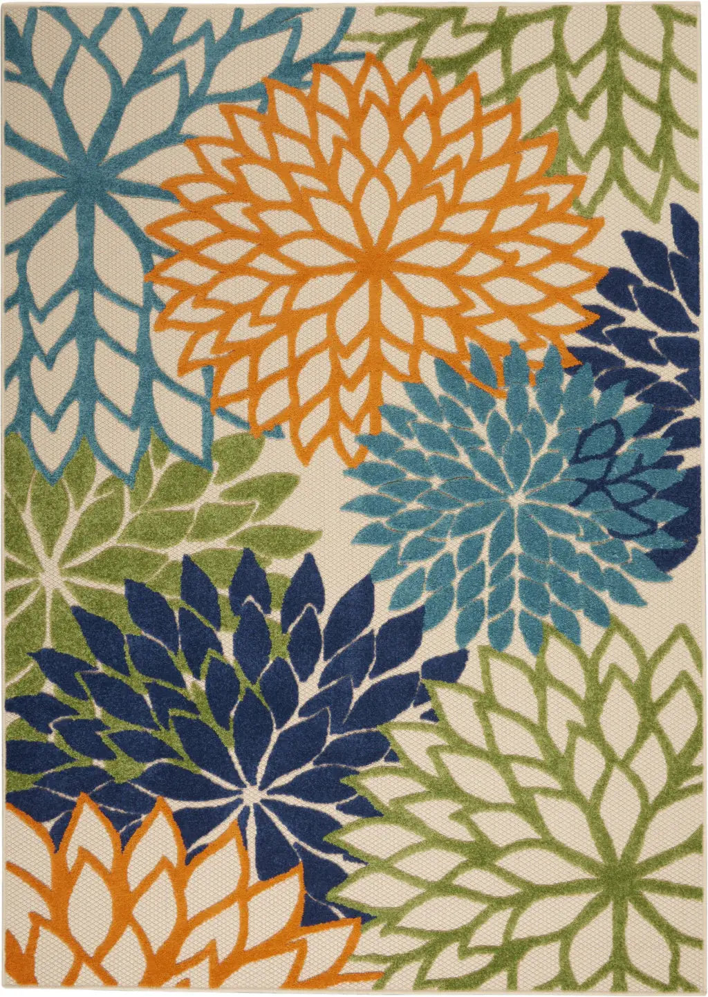 6' X 9' Ivory And Blue Floral Indoor Outdoor Area Rug - Homeroots - Flyclothing LLC