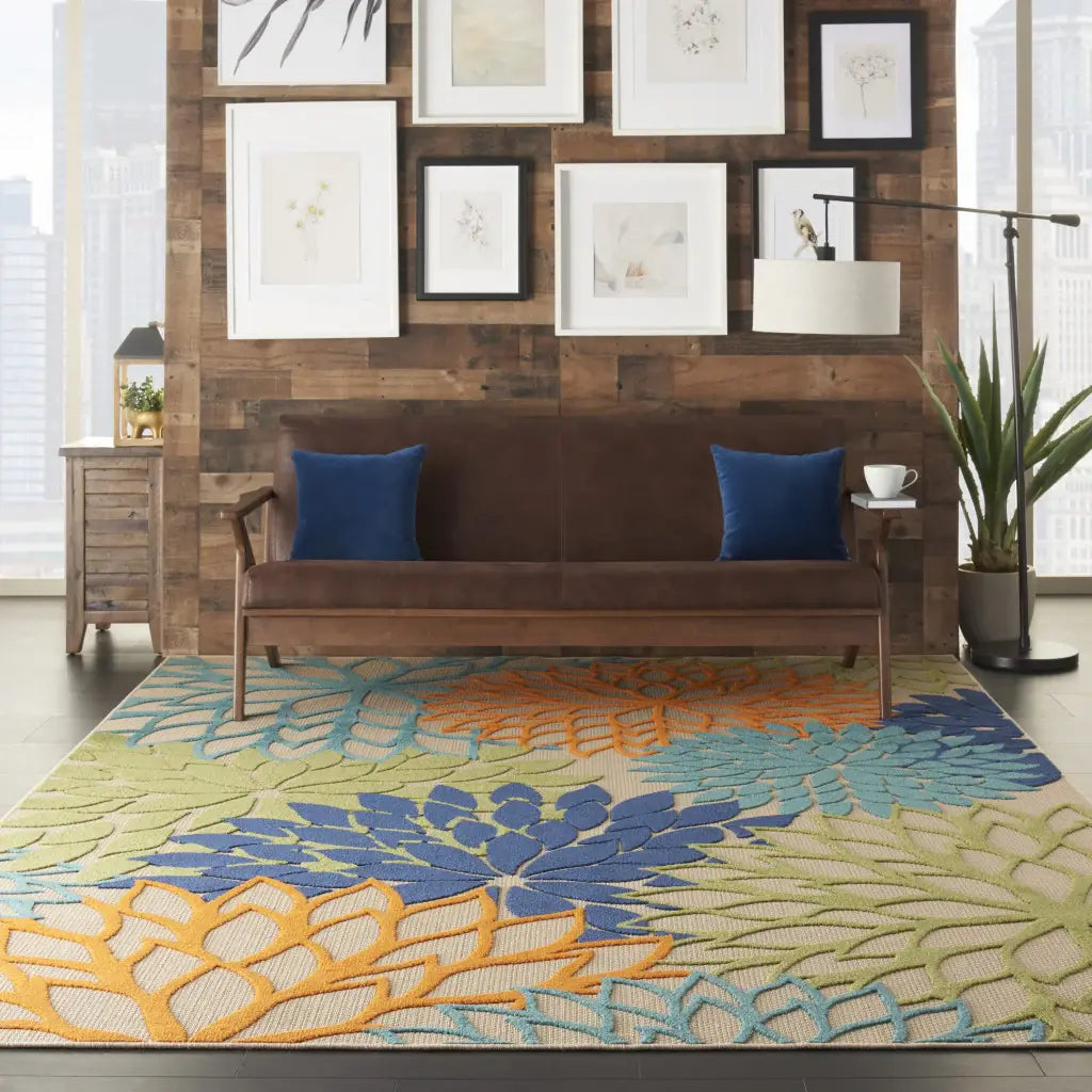 7' X 10' Ivory And Blue Floral Indoor Outdoor Area Rug - Homeroots - Flyclothing LLC