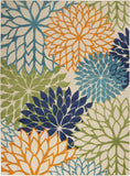 7' X 10' Ivory And Blue Floral Indoor Outdoor Area Rug - Homeroots