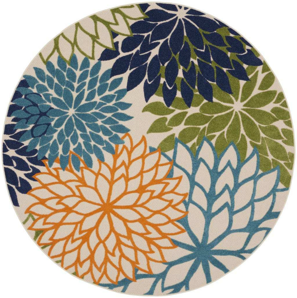 8' Round Ivory And Blue Round Floral Indoor Outdoor Area Rug - Homeroots - Flyclothing LLC