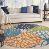 8' Round Ivory And Blue Round Floral Indoor Outdoor Area Rug - Homeroots - Flyclothing LLC