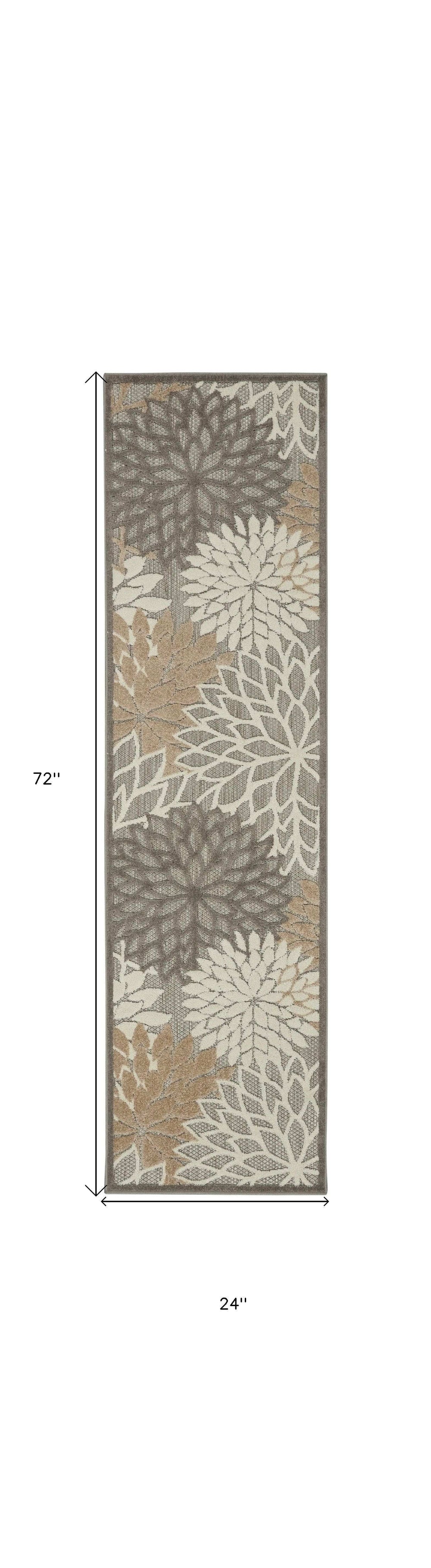 6' Runner Gray and Ivory Floral Indoor Outdoor Area Rug - Homeroots - Flyclothing LLC