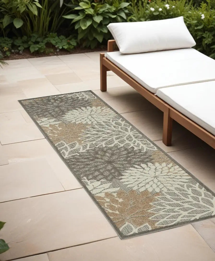 6' Runner Gray and Ivory Floral Indoor Outdoor Area Rug - Homeroots - Flyclothing LLC