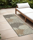 6' Runner Gray and Ivory Floral Indoor Outdoor Area Rug - Homeroots