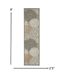 2' X 8' Gray And Ivory Floral Indoor Outdoor Area Rug - Homeroots