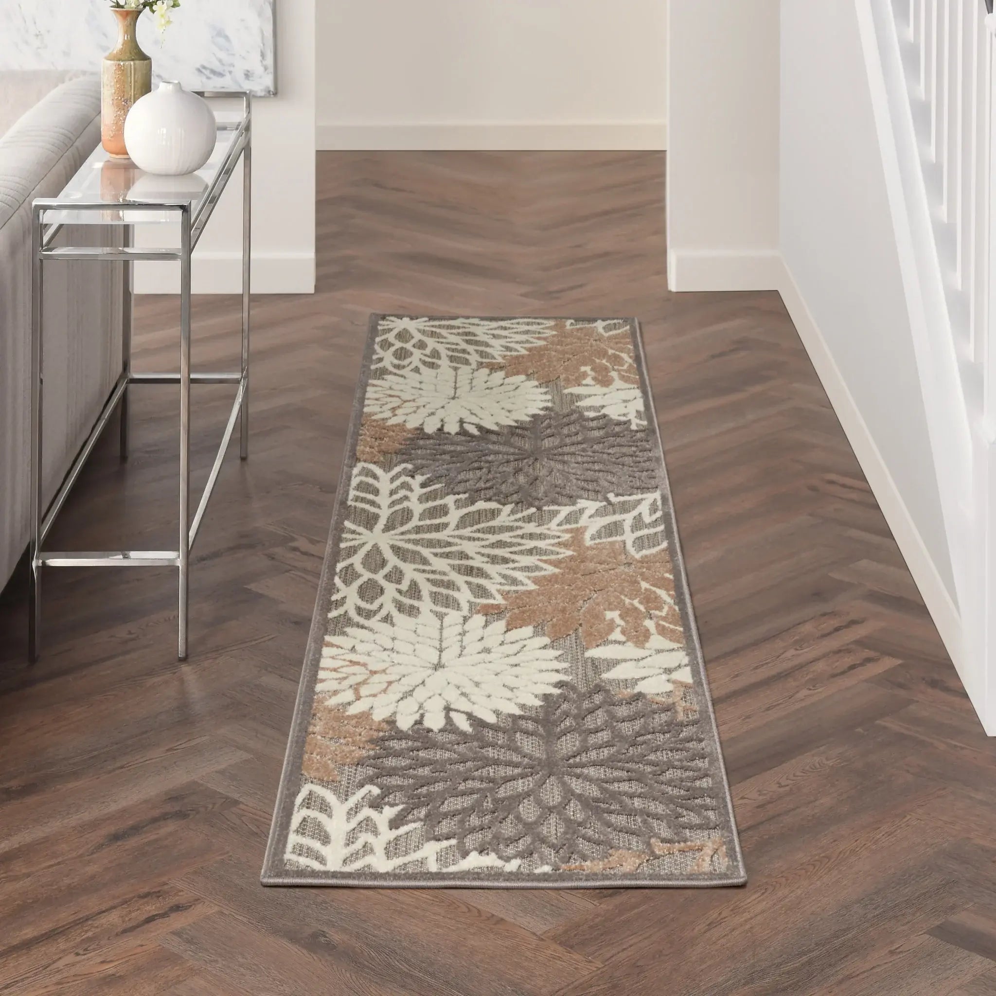 2' X 8' Gray And Ivory Floral Indoor Outdoor Area Rug - Homeroots - Flyclothing LLC