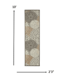 2' X 10' Gray And Ivory Floral Indoor Outdoor Area Rug - Homeroots