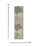 2' X 10' Gray And Ivory Floral Indoor Outdoor Area Rug - Homeroots