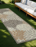 2' X 10' Gray And Ivory Floral Indoor Outdoor Area Rug - Homeroots
