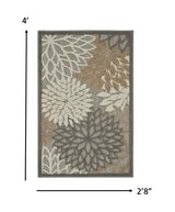 3' X 4' Gray And Ivory Floral Indoor Outdoor Area Rug - Homeroots - Flyclothing LLC
