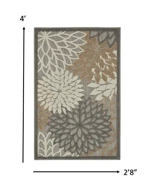 3' X 4' Gray And Ivory Floral Indoor Outdoor Area Rug - Homeroots - Flyclothing LLC