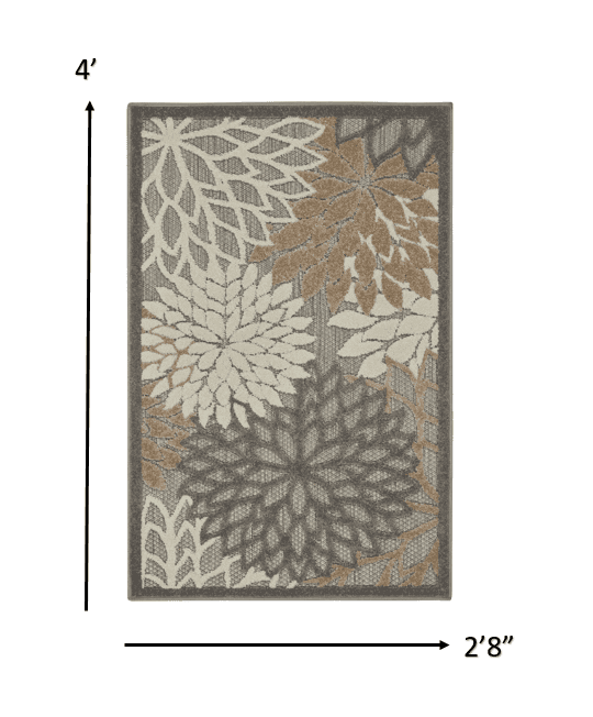 3' X 4' Gray And Ivory Floral Indoor Outdoor Area Rug - Homeroots - Flyclothing LLC