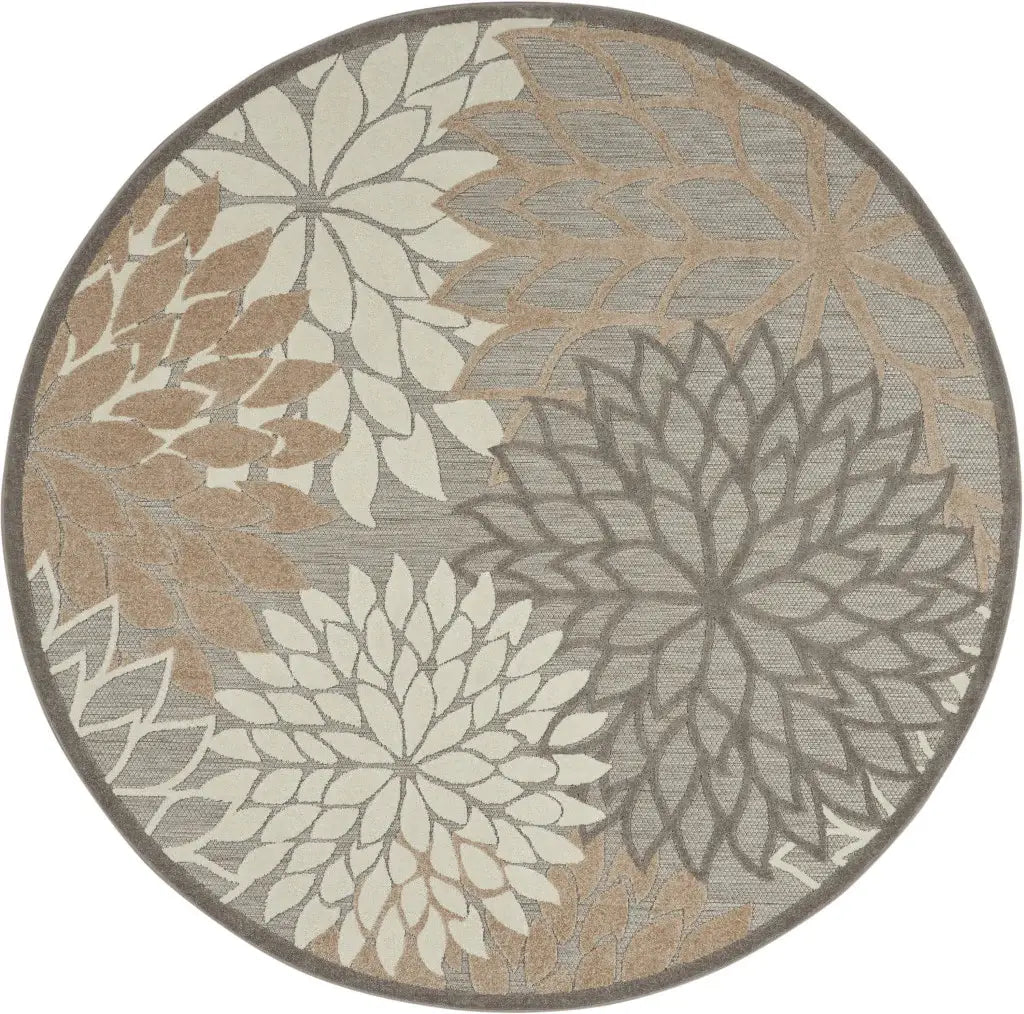 4' Round Gray And Ivory Round Floral Indoor Outdoor Area Rug - Homeroots - Flyclothing LLC