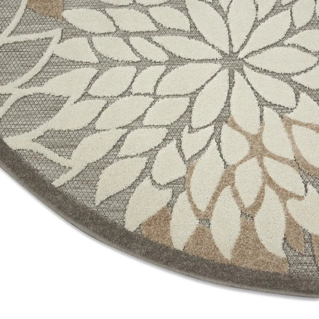 4' Round Gray And Ivory Round Floral Indoor Outdoor Area Rug - Homeroots - Flyclothing LLC