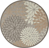 4' Round Gray And Ivory Round Floral Indoor Outdoor Area Rug - Homeroots - Flyclothing LLC