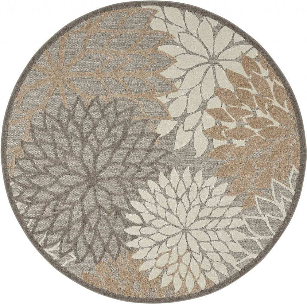 4' Round Gray And Ivory Round Floral Indoor Outdoor Area Rug - Homeroots - Flyclothing LLC