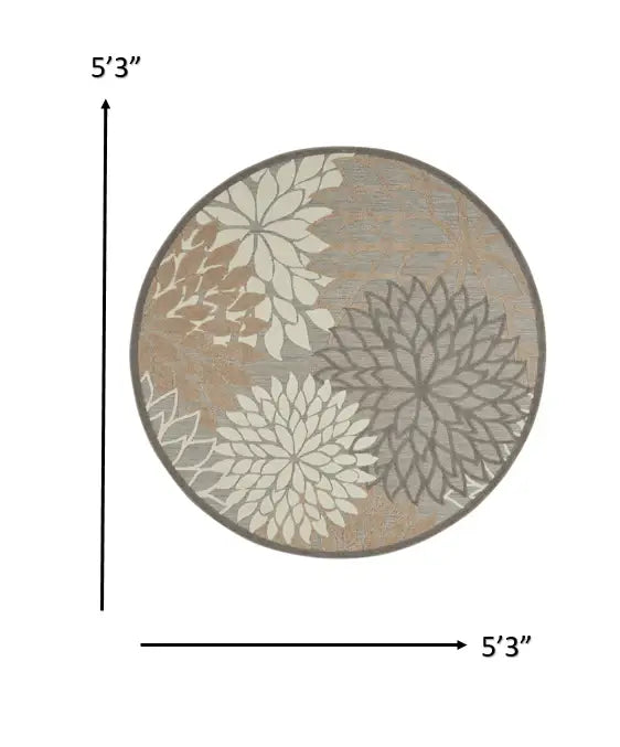 5' Round Gray And Ivory Round Floral Indoor Outdoor Area Rug - Homeroots - Flyclothing LLC