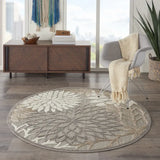 5' Round Gray And Ivory Round Floral Indoor Outdoor Area Rug - Homeroots - Flyclothing LLC