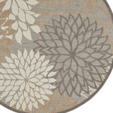 5' Round Gray And Ivory Round Floral Indoor Outdoor Area Rug - Homeroots