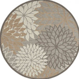 5' Round Gray And Ivory Round Floral Indoor Outdoor Area Rug - Homeroots