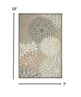 7' X 10' Gray And Ivory Floral Indoor Outdoor Area Rug - Homeroots - Flyclothing LLC