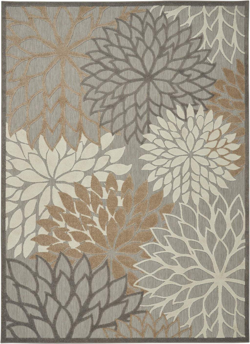 7' X 10' Gray And Ivory Floral Indoor Outdoor Area Rug - Homeroots - Flyclothing LLC