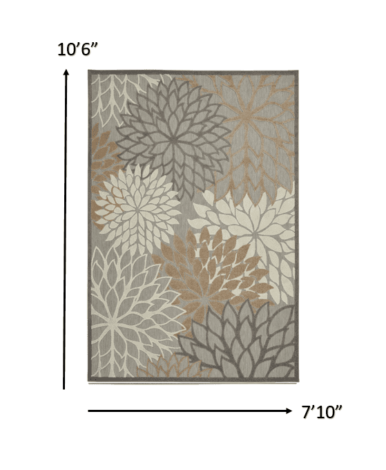 8' X 11' Gray And Ivory Floral Indoor Outdoor Area Rug - Homeroots - Flyclothing LLC