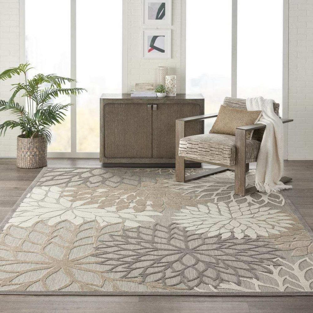 8' X 11' Gray And Ivory Floral Indoor Outdoor Area Rug - Homeroots - Flyclothing LLC