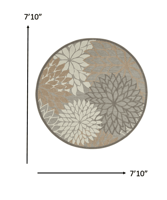 8' Round Gray And Ivory Round Floral Indoor Outdoor Area Rug - Homeroots - Flyclothing LLC