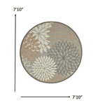 8' Round Gray And Ivory Round Floral Indoor Outdoor Area Rug - Homeroots
